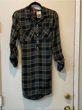 Guess Green, Navy and Yellow Plaid Dress